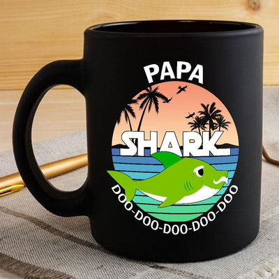 BigProStore Funny Papa Shark Doo Doo Doo Coffee Mug Summer Beach Mens Custom Father's Day Mother's Day Gift Idea BPS237 Black / 11oz Coffee Mug