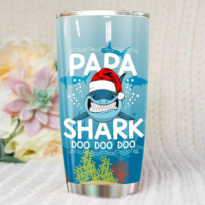 BigProStore Funny Papa Shark Doo Doo Doo Tumbler Shark Wearing Santa Hat Mens Custom Father's Day Mother's Day Christmas Gift Idea BPS775 White / 20oz Steel Tumbler