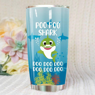 BigProStore Funny Poo Poo Shark Doo Doo Doo Tumbler Cute Shark Baby Womens Custom Father's Day Mother's Day Gift Idea BPS324 White / 20oz Steel Tumbler