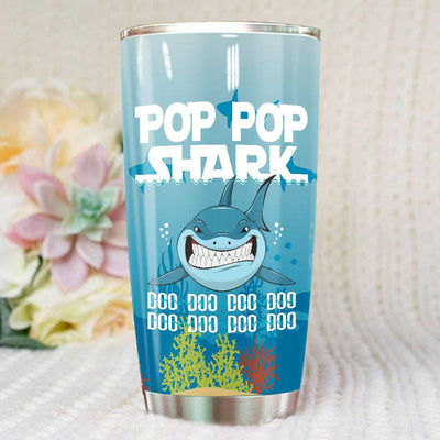 BigProStore Funny Pop Pop Shark Doo Doo Doo Tumbler Mens Custom Father's Day Mother's Day Gift Idea BPS736 White / 20oz Steel Tumbler