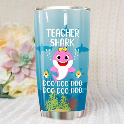 BigProStore Funny Teacher Shark Doo Doo Doo Tumbler Cute Shark Baby Womens Custom Father's Day Mother's Day Gift Idea BPS839 White / 20oz Steel Tumbler