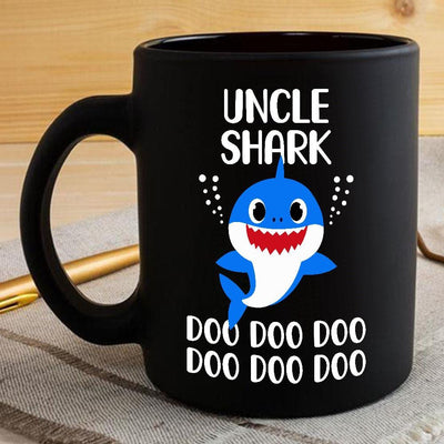 BigProStore Funny Uncle Shark Doo Doo Doo Coffee Mug Cute Shark Baby Mens Custom Father's Day Mother's Day Gift Idea BPS700 Black / 11oz Coffee Mug