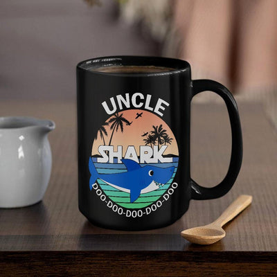 BigProStore Funny Uncle Shark Doo Doo Doo Coffee Mug Summer Beach Mens Custom Father's Day Mother's Day Gift Idea BPS597 Black / 15oz Coffee Mug