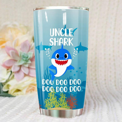 BigProStore Funny Uncle Shark Doo Doo Doo Tumbler Cute Shark Baby Mens Custom Father's Day Mother's Day Gift Idea BPS700 White / 20oz Steel Tumbler