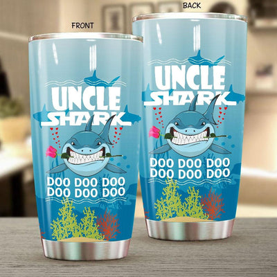 BigProStore Funny Uncle Shark Doo Doo Doo Tumbler Shark And Rose Mens Custom Father's Day Mother's Day Gift Idea BPS457 White / 20oz Steel Tumbler
