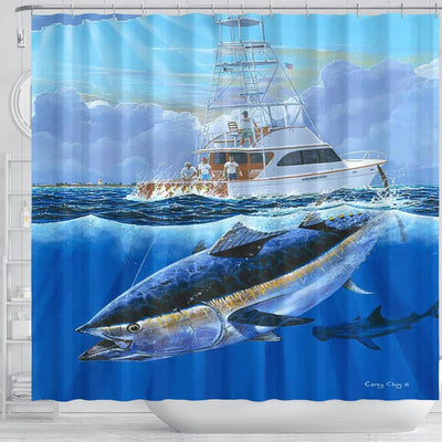 BigProStore Fishing Bath Decor Giant Bluefin Small Bathroom Decor Ideas Fishing Shower Curtain / Small (165x180cm | 65x72in) Fishing Shower Curtain
