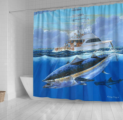 BigProStore Fishing Bath Decor Giant Bluefin Small Bathroom Decor Ideas Fishing Shower Curtain