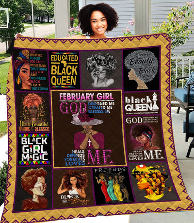 February Girl God Designed Created Blesses Me Black Queen Quilt