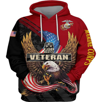 BigProStore Us Marine Corps Clothing God Bless Usmc Veteran Usa Army Hoodie - Sweatshirt - Tshirt - Zip Hoodie Hoodie / L