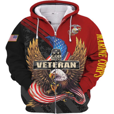 BigProStore Marine Corps Veteran Apparel God Bless Marine Corps Veteran Usa Army Hoodie - Sweatshirt - Tshirt - Zip Hoodie Hoodie / S