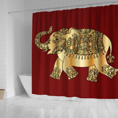 BigProStore Elephant Print Shower Curtains Golden Elephant Fantasy Fabric Bath Bathroom Sets Shower Curtain