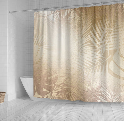 BigProStore Hawaii Shower Curtain Decor Golden Shine Botanical Tropical Palm Tree Leaves Shower Curtain Fantasy Fabric Bath Bathroom Hawaii Shower Curtain