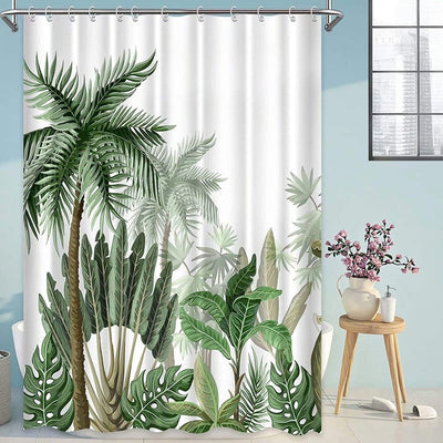BigProStore Palm Print Shower Curtain Green Palm Tree Plant Summer Polyester Waterproof Bathroom Curtain 3 Sizes Palm Tree Shower Curtain