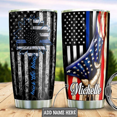 BigProStore Personalized Cop Tumbler Cups Police Back The Blue Custom Printed Tumbler Double Wall Cup 20 Oz 20 oz Personalized Police Tumbler Cup
