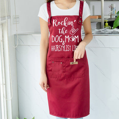 BigProStore Hairdresser Apron Rocking The Dog Mom And Hairstylist Life Custom Salon Aprons With Pockets BPS0228 Red Apron
