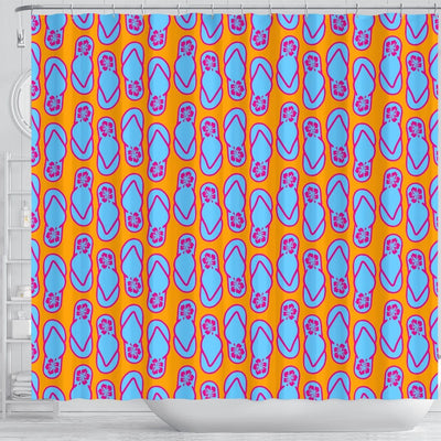 BigProStore Hawaii Bathroom Curtain Hawaiian Flip Flops In Blue Orange Shower Curtain Small Bathroom Decor Ideas Hawaii Shower Curtain / Small (165x180cm | 65x72in) Hawaii Shower Curtain
