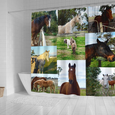 BigProStore Horse Shower Curtain Wonderful Horses Photo Collage Bathroom Shower Curtain Bathroom Decor Sets Horse Shower Curtain / Small (165x180cm | 65x72in) Horse Shower Curtain