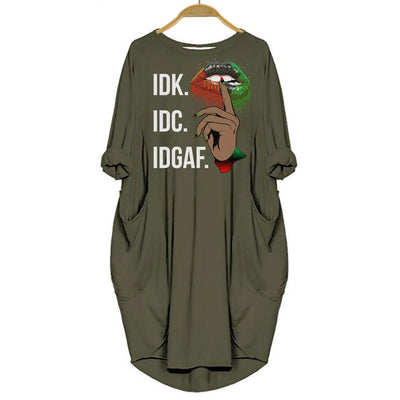 African American Dresses Women Funny IDK IDC IDGAF Shirt Melanin Long Sleeve Pocket Dress Afrocentric Clothing for Her Black History Gift Ideas