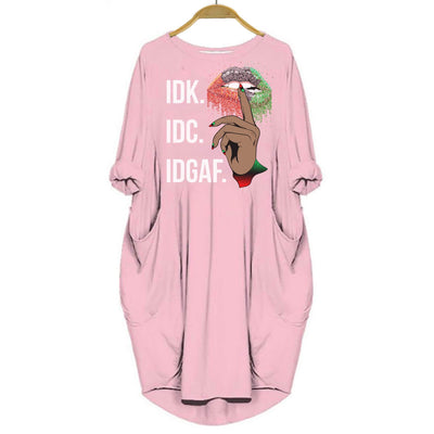 African American Dresses Women Funny IDK IDC IDGAF Shirt Melanin Long Sleeve Pocket Dress Afrocentric Clothing for Her Black History Gift Ideas