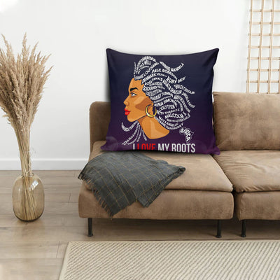 BigProStore African Throw Pillows I Love My Roots Afro Girls Square Throw Pillow African Style Cushions 12" x 12" Throw Pillows