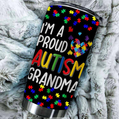 BigProStore I'm A Proud Autism Grandma Autism Awareness Tumbler Cup BPS361 Black / 20oz Steel Tumbler