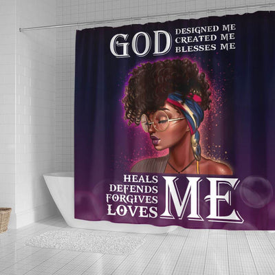 BigProStore Inspired Afro Girl God Designed Created Blessed Heals Defends Forgives Loves Me African American Themed Shower Curtains Afrocentric Bathroom Decor BPS019 Small (165x180cm | 65x72in) Shower Curtain
