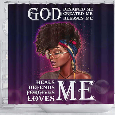 BigProStore Inspired Afro Girl God Designed Created Blessed Heals Defends Forgives Loves Me African American Themed Shower Curtains Afrocentric Bathroom Decor BPS019 Shower Curtain
