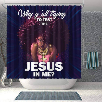 BigProStore Inspired Why Y'all Trying To Test The Jesus In Me African American Print Shower Curtains African Bathroom Decor BPS237 Shower Curtain