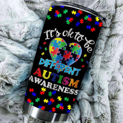 BigProStore It's OK To Be Different Autism Awareness Tumbler Idea Gift 2019 BPS536 Black / 20oz Steel Tumbler
