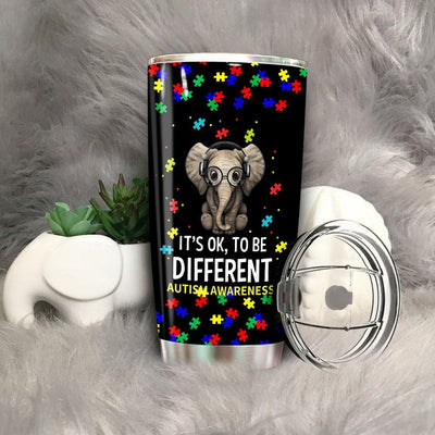 BigProStore It's Ok To Be Different Elephant Autism Awareness Gift Tumbler BPS931 Black / 20oz Steel Tumbler