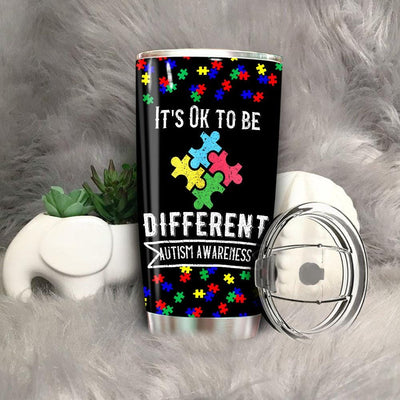BigProStore It's Ok To Be Little Different Autism Awareness Tumbler Cup BPS412 Black / 20oz Steel Tumbler