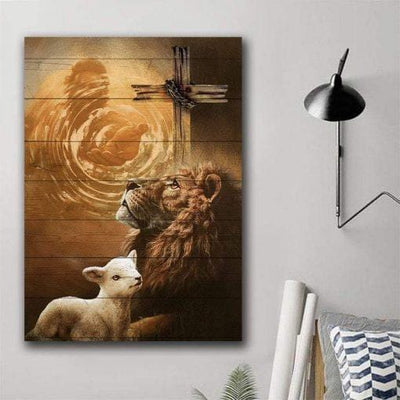 BigProStore Jesus The Lion Of Judah Canvas Art Jesus Lion Lamb Premium Canvas Christmas Gift Canvas Art 4 Sizes Jesus And The Lion Canvas / 12" x 18" Jesus And The Lion Canvas