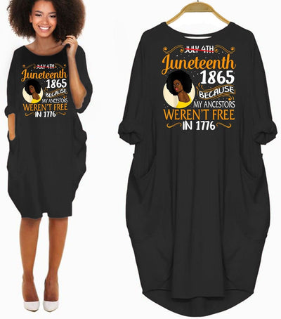 BigProStore African Print Dresses Juneteenth Black Women Because My Ancestor Weren't Free 1776 Cute Melanin Girl Long Sleeve Pocket Dress Afrocentric Clothing Black / S (4-6 US)(8 UK) Women Dress