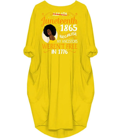 BigProStore African Print Dresses Juneteenth Black Women Because My Ancestor Weren't Free 1776 Cute Melanin Girl Long Sleeve Pocket Dress Afrocentric Clothing Yellow / S (4-6 US)(8 UK) Women Dress