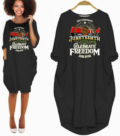 BigProStore Beautiful African Dresses Juneteenth Celebrates Freedom Since June 19th 1865 Black American Girl Long Sleeve Pocket Dress African Clothing Styles Black / S (4-6 US)(8 UK) Women Dress