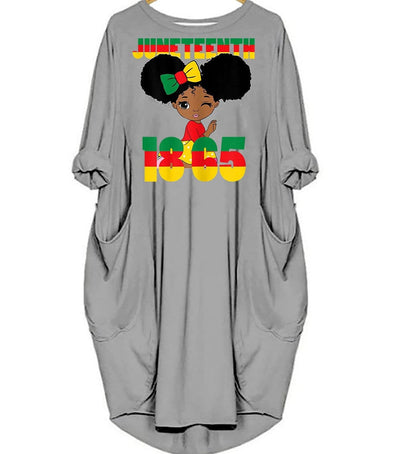BigProStore African Dresses Juneteenth Celebrating 1865 Black Girl Kids Beautiful Black Girl Long Sleeve Pocket Dress Afrocentric Dress Styles Gray / S (4-6 US)(8 UK) Women Dress