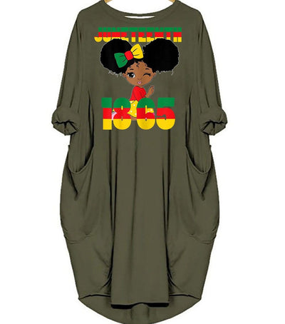 BigProStore African Dresses Juneteenth Celebrating 1865 Black Girl Kids Beautiful Black Girl Long Sleeve Pocket Dress Afrocentric Dress Styles Green / S (4-6 US)(8 UK) Women Dress