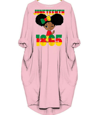 BigProStore African Dresses Juneteenth Celebrating 1865 Black Girl Kids Beautiful Black Girl Long Sleeve Pocket Dress Afrocentric Dress Styles Pink / S (4-6 US)(8 UK) Women Dress