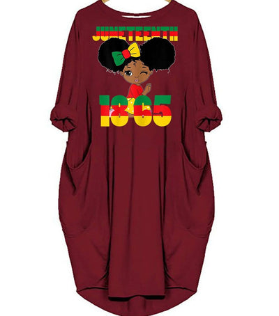 BigProStore African Dresses Juneteenth Celebrating 1865 Black Girl Kids Beautiful Black Girl Long Sleeve Pocket Dress Afrocentric Dress Styles Red / S (4-6 US)(8 UK) Women Dress