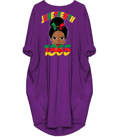 BigProStore Nice African Dresses Juneteenth Celebrating 1865 Cute Black Girls Kids Cute Melanin Girl Long Sleeve Pocket Dress Afrocentric Dress Styles Purple / S (4-6 US)(8 UK) Women Dress