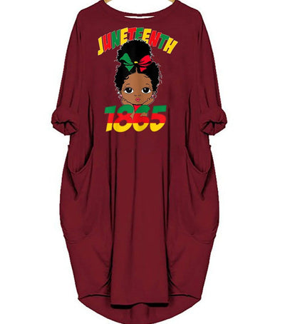 BigProStore Nice African Dresses Juneteenth Celebrating 1865 Cute Black Girls Kids Cute Melanin Girl Long Sleeve Pocket Dress Afrocentric Dress Styles Red / S (4-6 US)(8 UK) Women Dress