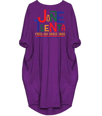 BigProStore African American Dresses Juneteenth Celebration Free-Ish Since 1865 Pretty Black American Girl Long Sleeve Pocket Dress African Dresses For Girls Purple / S (4-6 US)(8 UK) Women Dress
