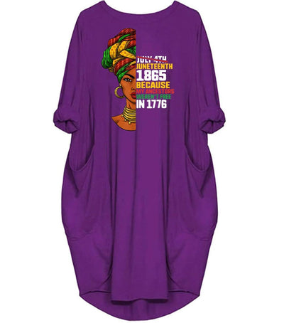 BigProStore Nice African Dresses Juneteenth Day Ancestors Free 1776 July 4th Black African Pretty Girl With Afro Long Sleeve Pocket Dress Afrocentric Dress Styles Purple / S (4-6 US)(8 UK) Women Dress