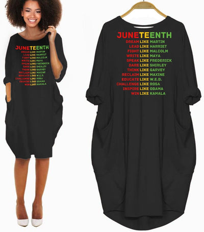 BigProStore African Fashion Dresses Juneteenth Dream Like Leaders Black Men Women Pretty Black Girl Long Sleeve Pocket Dress Afrocentric Clothing Black / S (4-6 US)(8 UK) Women Dress