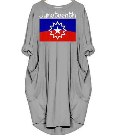 BigProStore African Fashion Dresses Juneteenth Flag Emancipation Of The Slaves Cute Girl With Afro Long Sleeve Pocket Dress African Print Dresses Styles Gray / S (4-6 US)(8 UK) Women Dress