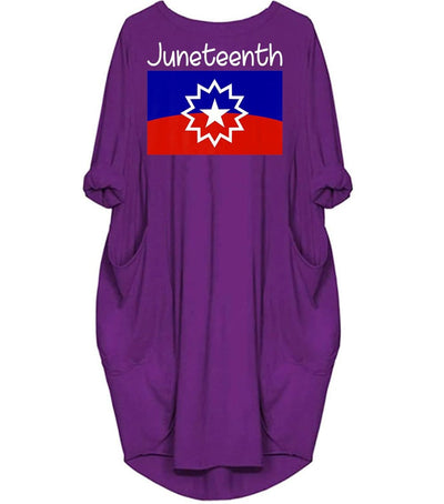 BigProStore African Fashion Dresses Juneteenth Flag Emancipation Of The Slaves Cute Girl With Afro Long Sleeve Pocket Dress African Print Dresses Styles Purple / S (4-6 US)(8 UK) Women Dress