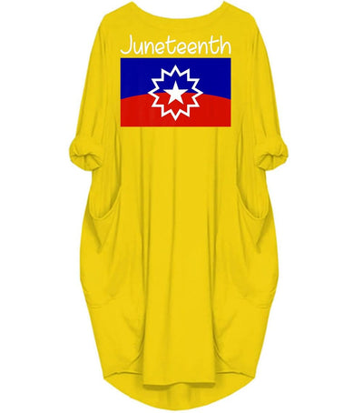 BigProStore African Fashion Dresses Juneteenth Flag Emancipation Of The Slaves Cute Girl With Afro Long Sleeve Pocket Dress African Print Dresses Styles Yellow / S (4-6 US)(8 UK) Women Dress