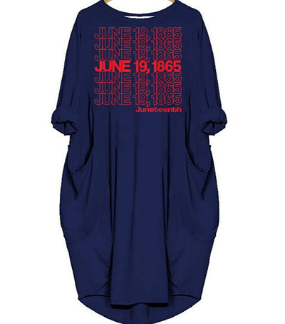 BigProStore African Fashion Dresses Juneteenth Freedom Day Emancipation Day Cute Girl With Afro Long Sleeve Pocket Dress African Print Dresses Styles Navy Blue / S (4-6 US)(8 UK) Women Dress