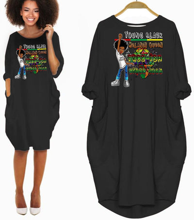 BigProStore Nice African Dresses Juneteenth Freedom Day Melanin Queen Free-Ish Since 1865 Pretty Black Afro Girls Long Sleeve Pocket Dress Modern Afrocentric Clothing Black / S (4-6 US)(8 UK) Women Dress