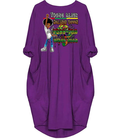 BigProStore Nice African Dresses Juneteenth Freedom Day Melanin Queen Free-Ish Since 1865 Pretty Black Afro Girls Long Sleeve Pocket Dress Modern Afrocentric Clothing Purple / S (4-6 US)(8 UK) Women Dress